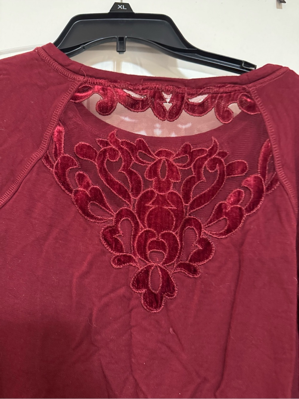 Maurices Embroidered Lace Back Long Sleeve Top - Wine